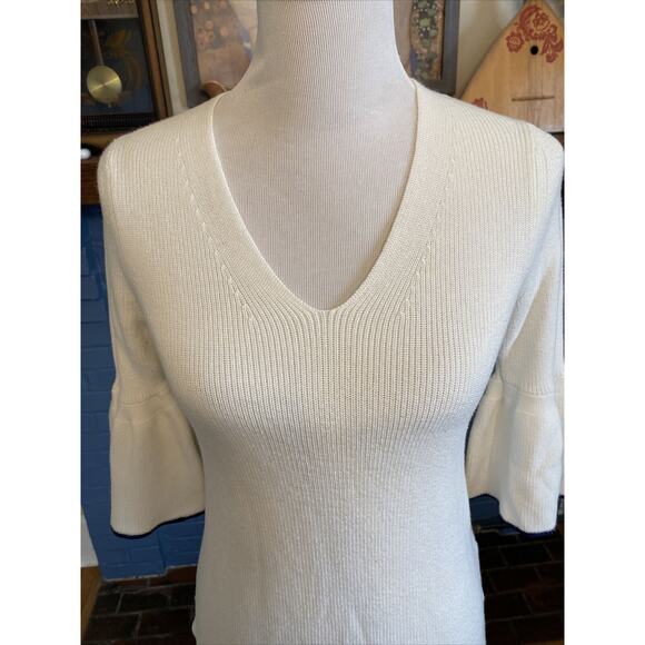 DRAPER JAMES S Ivory Bailey Peplum Sleeve Sweater Women's Pullover V-Neck Shirt - Picture 4 of 12